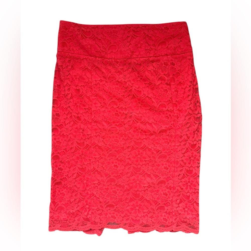 Express Vibrant Red Lace Pencil Skirt